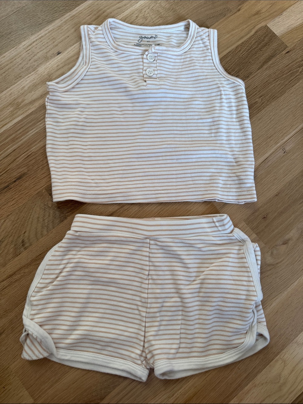 Light Cream & Tan Striped Tank and Shorts Matching Set - Kids